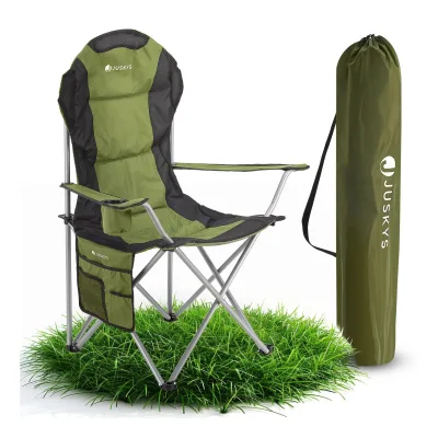 Juskys Campingstuhl Lido mit Getränkehalter & Tasche - Camping Klappstuhl gepolstert - Stuhl Grün