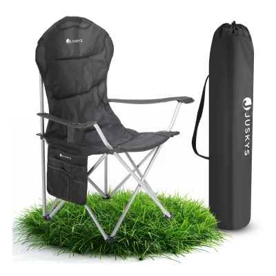 Juskys Campingstuhl Lido mit Getränkehalter & Tasche - Camping Klappstuhl gepolstert - Stuhl Schwarz