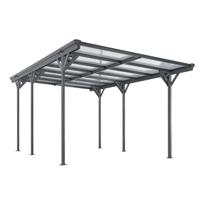 Juskys Carport mit Flachdach 5x3 m – freistehende Überdachung aus Aluminium mit Doppelstegplatten