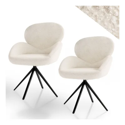 Juskys Drehstuhl Albano – Bouclé Stoff, 360 Grad drehbar, verstellbare Füße, gepolstert – Creme 2er Set