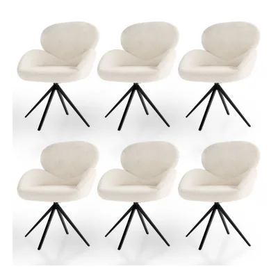 Juskys Drehstuhl Albano – Bouclé Stoff, 360 Grad drehbar, verstellbare Füße, gepolstert – Creme 6er Set