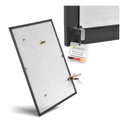 Juskys Fliegengitter mit Alu-Rahmen 110 x 130 cm für Fenster zum Einhängen UV-beständig in Anthrazit