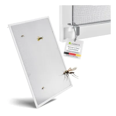 Juskys Fliegengitter mit Alu-Rahmen 110 x 130 cm für Fenster zum Einhängen UV-beständig in Weiß