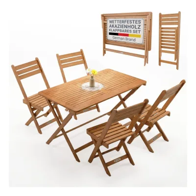 JUSKYS® Gartenmöbel Set Rimini - 5-teiliges Set, Natur, Akazie, vorgeölt, stabil & langlebig