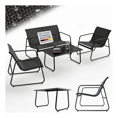 Juskys Gartenmöbelset Genua 4-tlg. – Outdoor Sitzgruppe für Balkon & Garten in Anthrazit - aus Metall