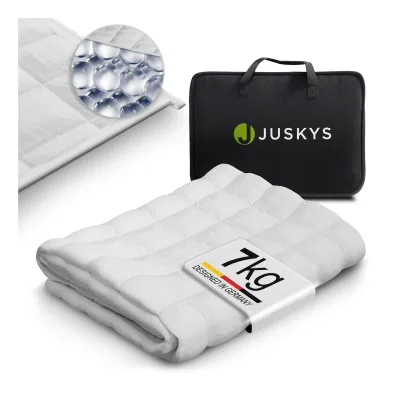 Juskys Gewichtsdecke 135x200 – Weiß, Anti-Stress-Decke mit Glasperlen, Baumwolle, 7 Schichten - 7 kg