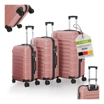 Juskys Hartschale Kofferset Rom Reisekoffer 3 teilig - Zahlenschloss, 360° Rollen, Teleskopgriff - Rosa