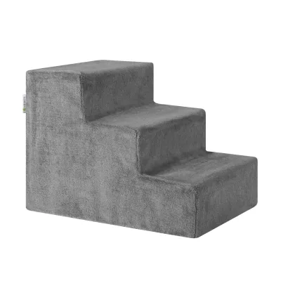 Juskys Haustiertreppe Timmy 36 cm, 3 Stufen Plüsch Grau waschbar– Hundetreppe für Bett, Sofa, Auto