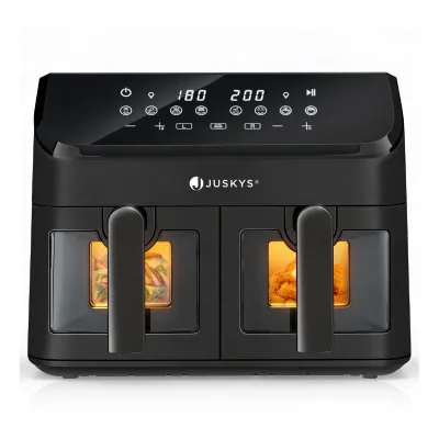 Juskys Heißluftfritteuse 9 L Doppelkammer - 2 Körbe, 9 Programme, Smart Finish, beschichtet