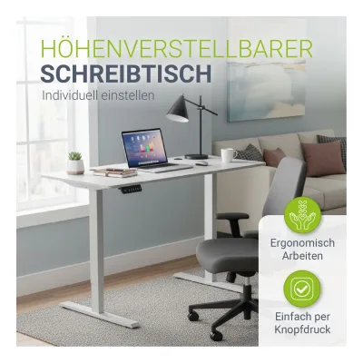 Juskys Höhenverstellbarer Schreibtisch Office Stand 120x60cm - elektrisch, Memory-Funktion - Weiß