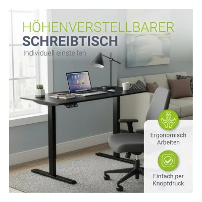 Juskys Höhenverstellbarer Schreibtisch Office Stand 140x60cm - elektrisch, Memory-Funktion - Schwarz
