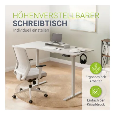 Juskys Höhenverstellbarer Schreibtisch Office Stand 160x75cm - elektrisch, Memory-Funktion - Weiß