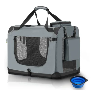 Juskys Hundetransportbox Lassie S (grau) faltbar mit Decke - 34x50x36 cm Hundetasche Hundebox