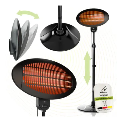 Juskys Infrarotstrahler 2000 W – Schwarz, mit 3 Heizstufen & höhenverstellbarem Gestell