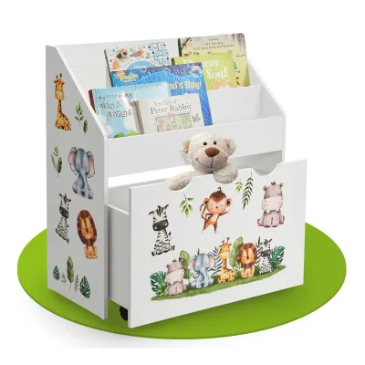 Juskys Kinder Bücherregal 3 Fächer & Spielzeugkiste - Holz Regal Weiß - 63x30x70 cm - Aufbewahrung