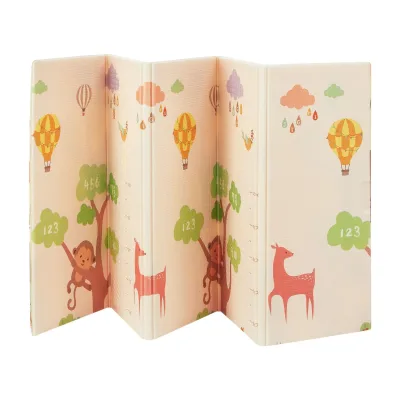 Juskys Kinder Spielmatte Jakob 180x200 cm Tiere - XXL Matte Schaumstoff - faltbar & soft - Beige