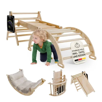Juskys Kletterdreieck Movario Klein - Indoor Klettergerüst, Kletterdreieck und Kletterbogen, Rutsche