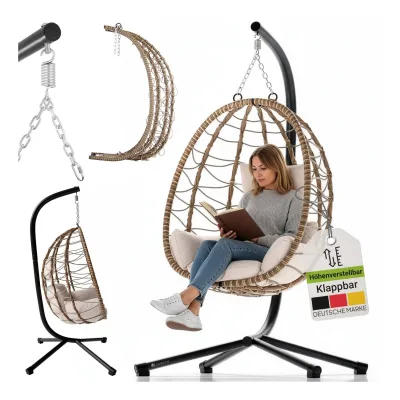 Juskys Korb-Hängesessel Aria faltbar & höhenverstellbar mit Eisengestell bis 130 kg Beige