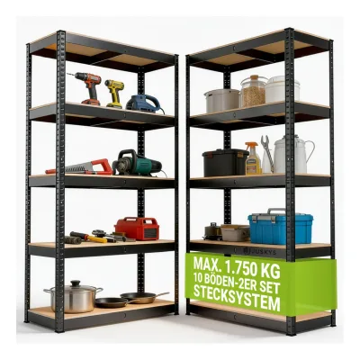 Juskys Lagerregal Basic 2er Set 180x90x40 cm – Metall Schwerlastregal, 10 Böden, 1750 kg, grau