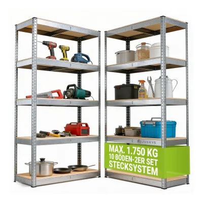Juskys Lagerregal Basic 2er Set 180x90x40 cm – Metall Schwerlastregal, 10 Böden, 1750 kg, verzinkt