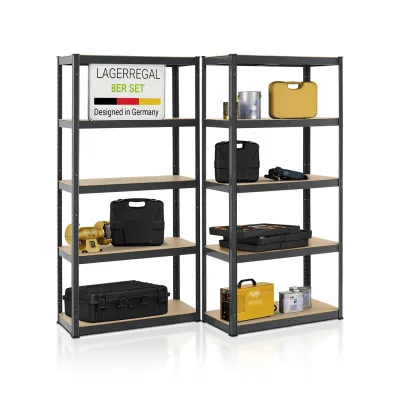 Juskys Lagerregal Basic 8er Set 180x90x40 cm – Metall Schwerlastregal, 40 Böden, 7000 kg, grau