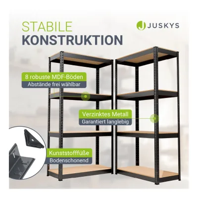 Juskys Lagerregal Easy 2er Set – Metall Schwerlastregal 160x80x40 cm, 8 Böden, 640 kg, Grau