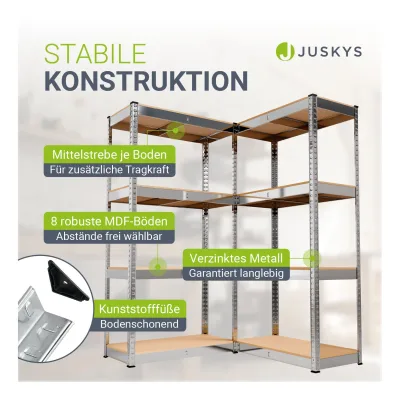 Juskys Lagerregal Easy 2er Set – Metall Schwerlastregal 160x80x40 cm, 8 Böden, 640 kg, verzinkt
