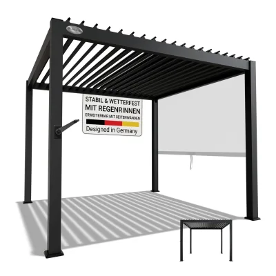 Juskys Lamellendach Tahiti 3x3 m - Stahl Pergola - Terrassenüberdachung stabil - Anthrazit