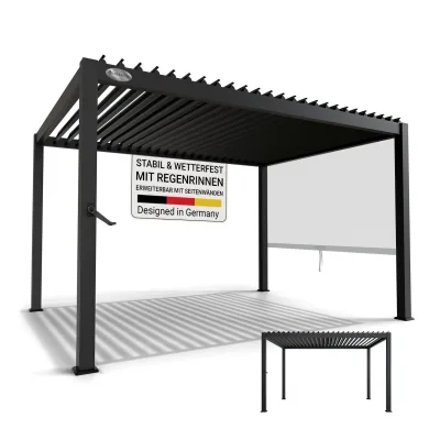 Juskys Lamellendach Tahiti 3x4 m - Stahl Pergola - Terrassenüberdachung stabil - Anthrazit