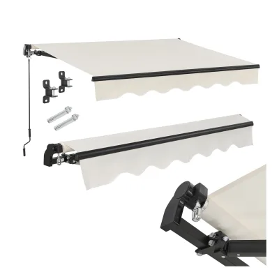 Juskys Markise 400 x 300 cm für Terrasse & Balkon - mit Kurbel & Halterung - Gelenkarmmarkise Beige