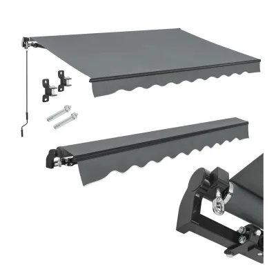 Juskys Markise 400 x 300 cm für Terrasse & Balkon - mit Kurbel & Halterung - Gelenkarmmarkise Grau