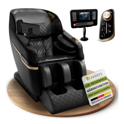 Juskys Massagesessel Naxos mit LCD-Bedienung, Bluetooth, USB & Heizung – Schwarz