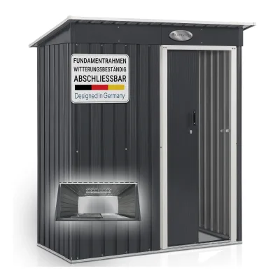 Juskys Metall Gerätehaus Geräteschuppen S - Pultdach, Schiebetür & Fundamentrahmen 1 m² anthrazit
