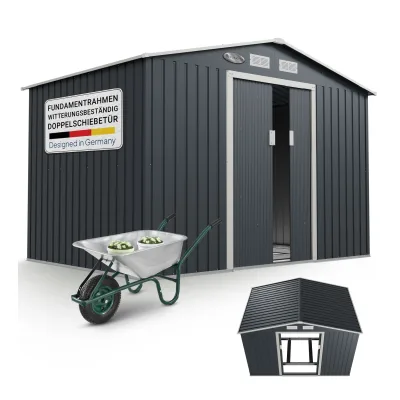 Juskys Metall Gerätehaus Geräteschuppen XL mit Satteldach, Schiebetür & Fundament 9m³ anthrazit