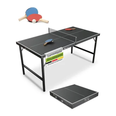 Juskys Mini Tischtennisplatte Flexi mit Zubehör - Tisch klappbar - Indoor Tischtennis für Zuhause - Schwarz