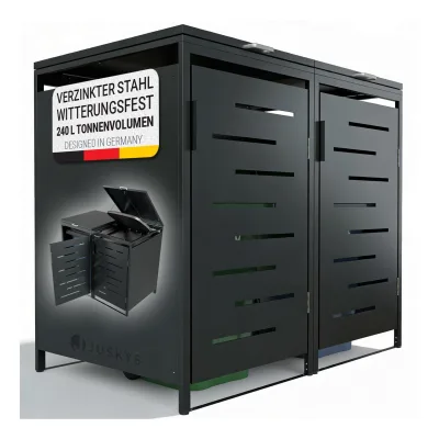 Juskys Mülltonnenbox Arel 2er - Metall Gartenbox für Mülltonnen - Aufbewahrungsbox Anthrazit