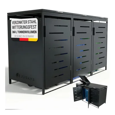 Juskys Mülltonnenbox Arel 3er - Metall Gartenbox für Mülltonnen - Aufbewahrungsbox Anthrazit