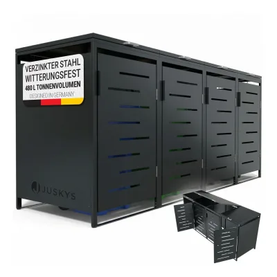 Juskys Mülltonnenbox Arel 4er - Metall Gartenbox für Mülltonnen - Aufbewahrungsbox Anthrazit