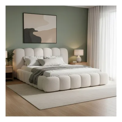 Juskys Polsterbett Catania - Bubble Design mit Bouclé & gepolstert - 180 x 200 cm - Creme