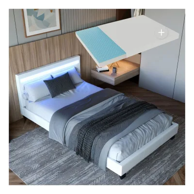 Juskys Polsterbett Paris   120×200 cm   Bettgestell LED-Beleuchtung, Lattenrost & Matratze