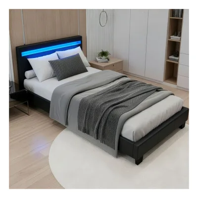 Juskys Polsterbett Paris 90 x 200 cm schwarz – Bettgestell inkl. LED-Beleuchtung & Lattenrost