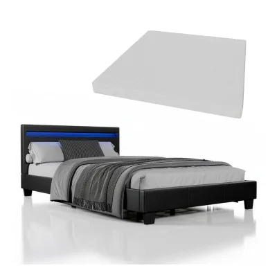 Juskys Polsterbett Paris schwarz   120×200 cm   Bettgestell LED-Beleuchtung, Lattenrost & Matratze