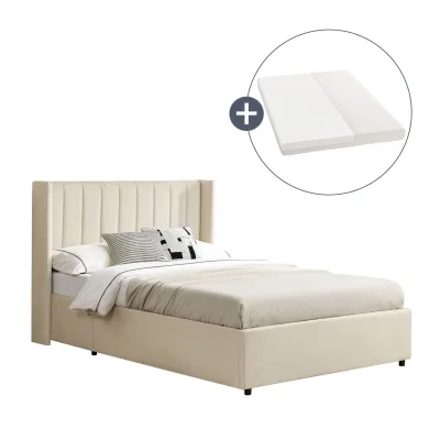 Juskys Polsterbett Savona 120x200 cm mit Stauraum, H3 Matratze, Samt-Bezug, bis 250kg - Beige