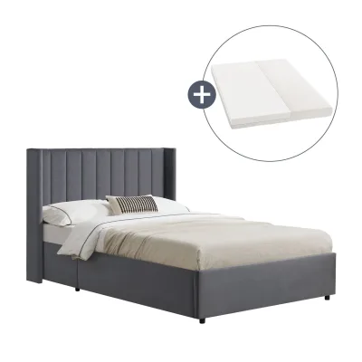 Juskys Polsterbett Savona 120x200 cm mit Stauraum, H3 Matratze, Samt-Bezug, bis 250kg - Dunkelgrau