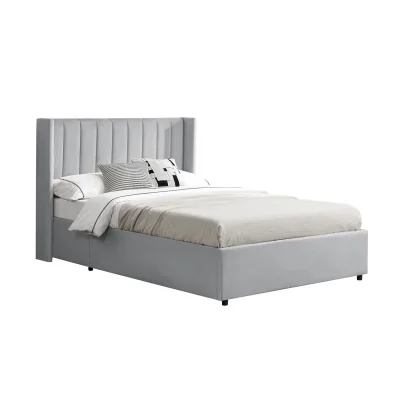 Juskys Polsterbett Savona 140x200 cm mit Stauraum, Lattenrost, Samt-Bezug, bis 250 kg - Hellgrau