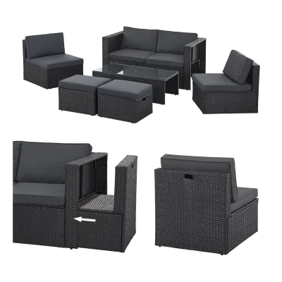 Juskys Polyrattan Gartenmöbel Set Salou - Outdoor Lounge für 6 Personen, wetterfest - Schwarz