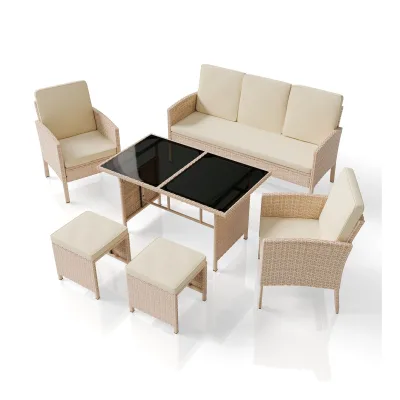 Juskys Polyrattan Gartenmöbel Sitzgruppe Turin Set 6 teilig - Outdoor Möbel mit Tisch – Lounge Creme