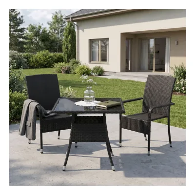 Juskys Polyrattan Gartenstühle Yoro 2er Set - Stuhl mit Armlehnen - Rattan Stühle stapelbar Schwarz