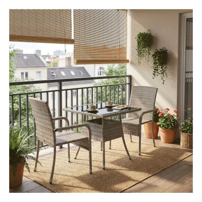 Juskys Polyrattan Gartenstühle Yoro 8er Set - Stuhl mit Armlehnen - Rattan Stühle stapelbar Grau