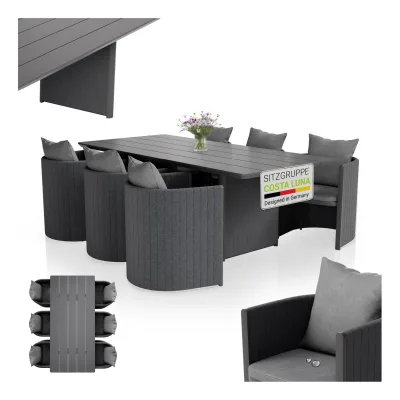Juskys Premium Gartengarnitur Sitzgruppe Costa Luna - 7-teilig mit Tisch & Stühlen - Anthrazit